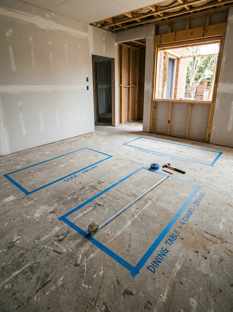 Painters Tape Layout Test - how to plan a home build drhinteriorly decor inspiration and aesthetic design idea