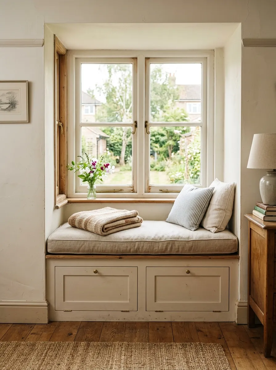 Window Seat Storage - interior home improvements mintpalment decor inspiration and aesthetic design idea