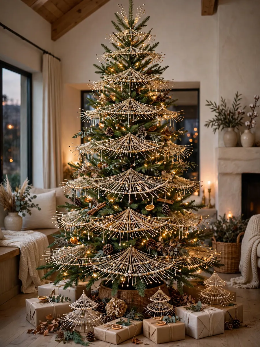 Beaded Wire Needle Tiers idea for 14 Foot Christmas Tree