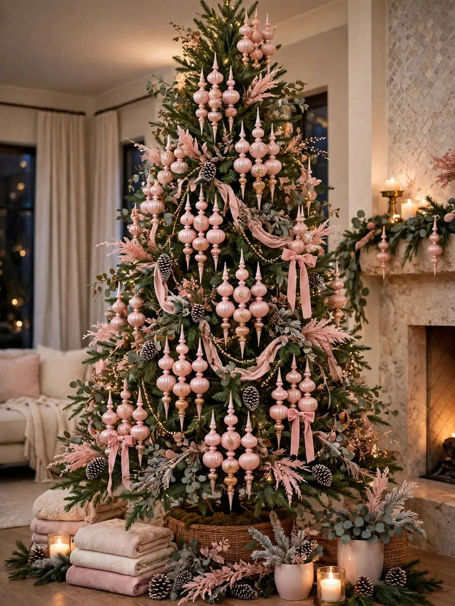 Blush Pink Finials Clusters idea for 14 Foot Christmas Tree