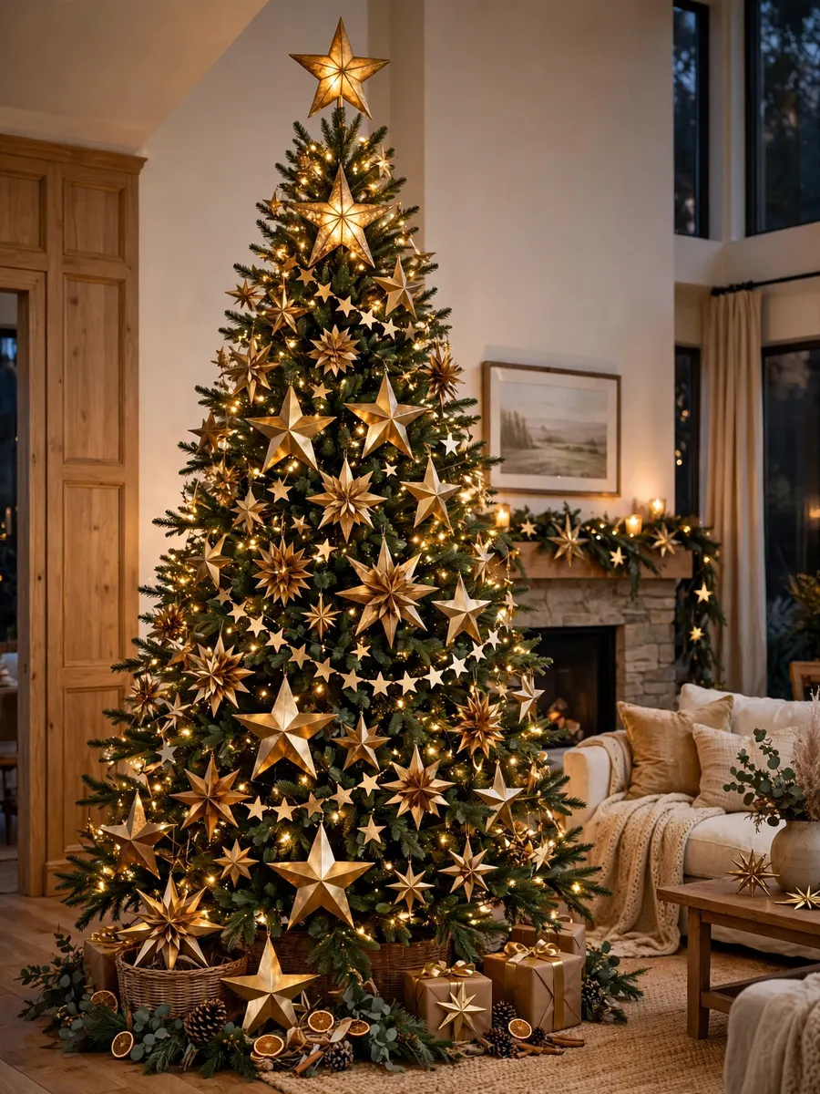 Burnished Gold Star Displays idea for 14 Foot Christmas Tree
