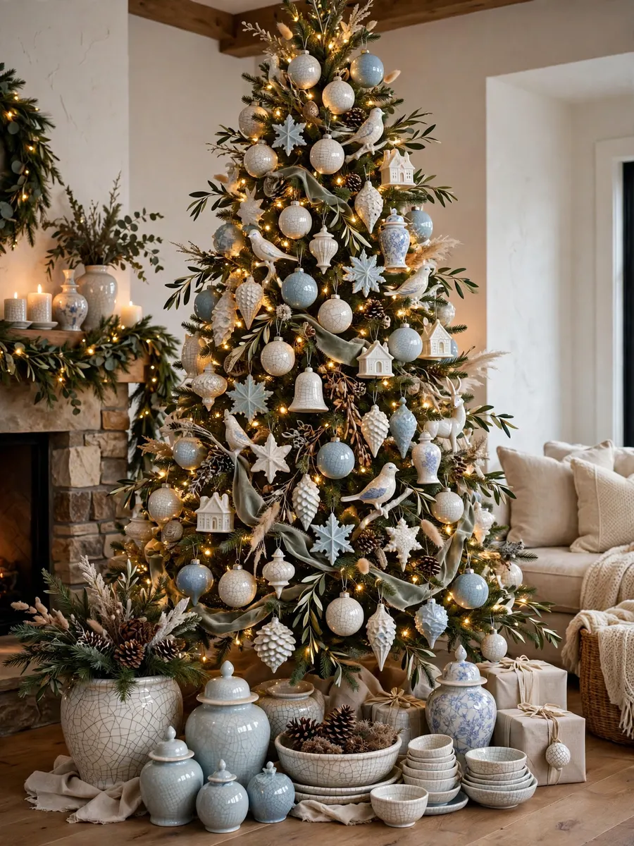 Crackle Glaze Porcelain Accents idea for 14 Foot Christmas Tree