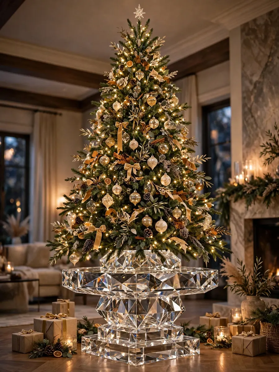 Faceted Crystal Pedestal Features idea for 14 Foot Christmas Tree
