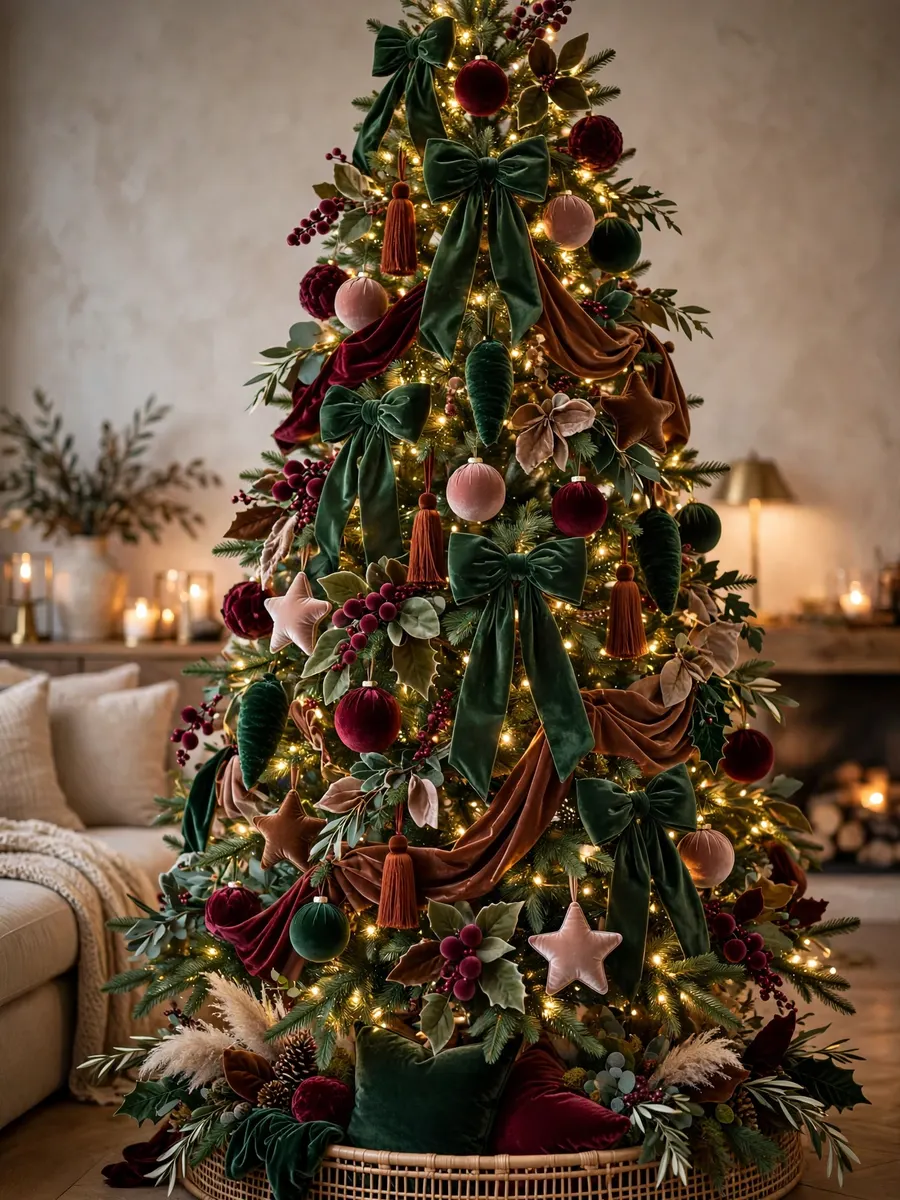 Plush Velvet Tree Touches idea for 14 Foot Christmas Tree