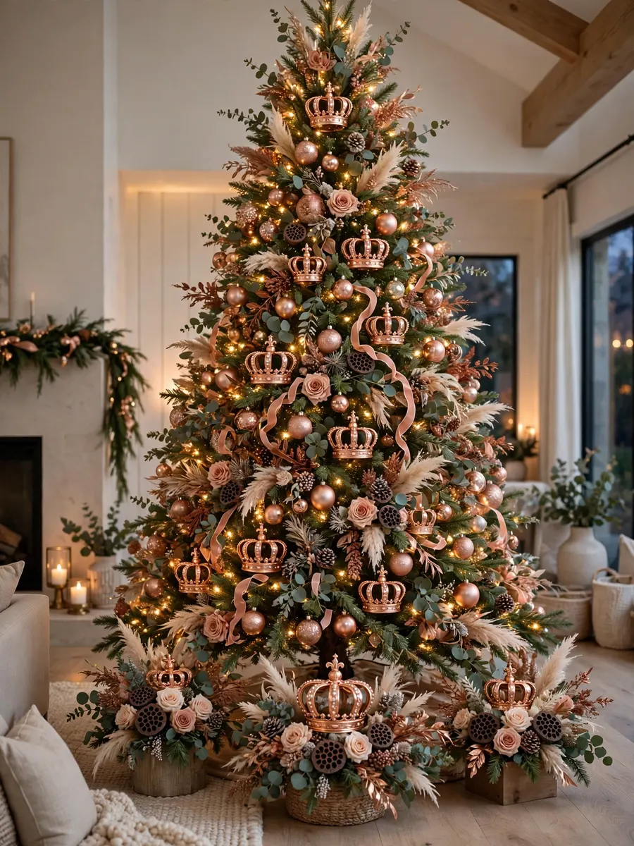 Rose Gold Crown Arrangements idea for 14 Foot Christmas Tree