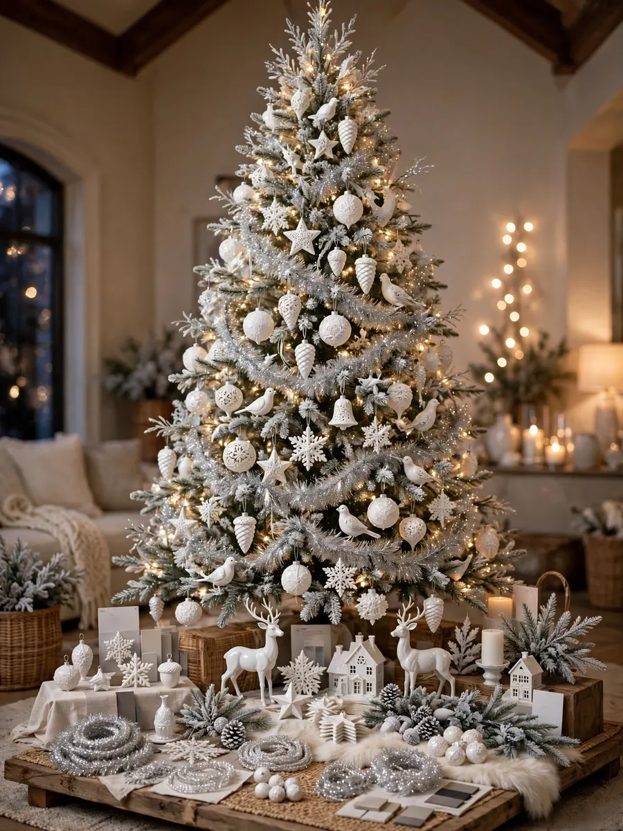 White Porcelain Tinsel Concepts idea for 14 Foot Christmas Tree