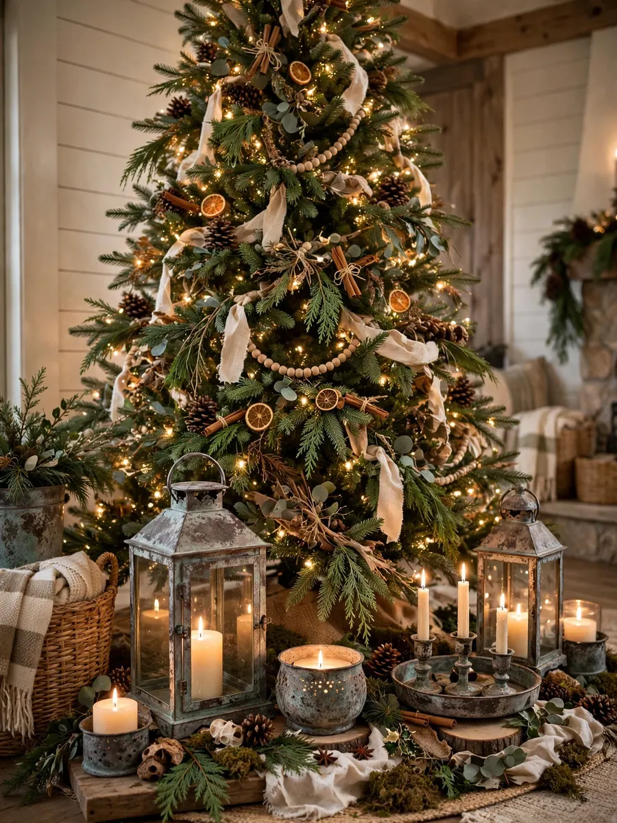 Distressed Zinc Candle Vignettes idea for 16 Ft Christmas Tree