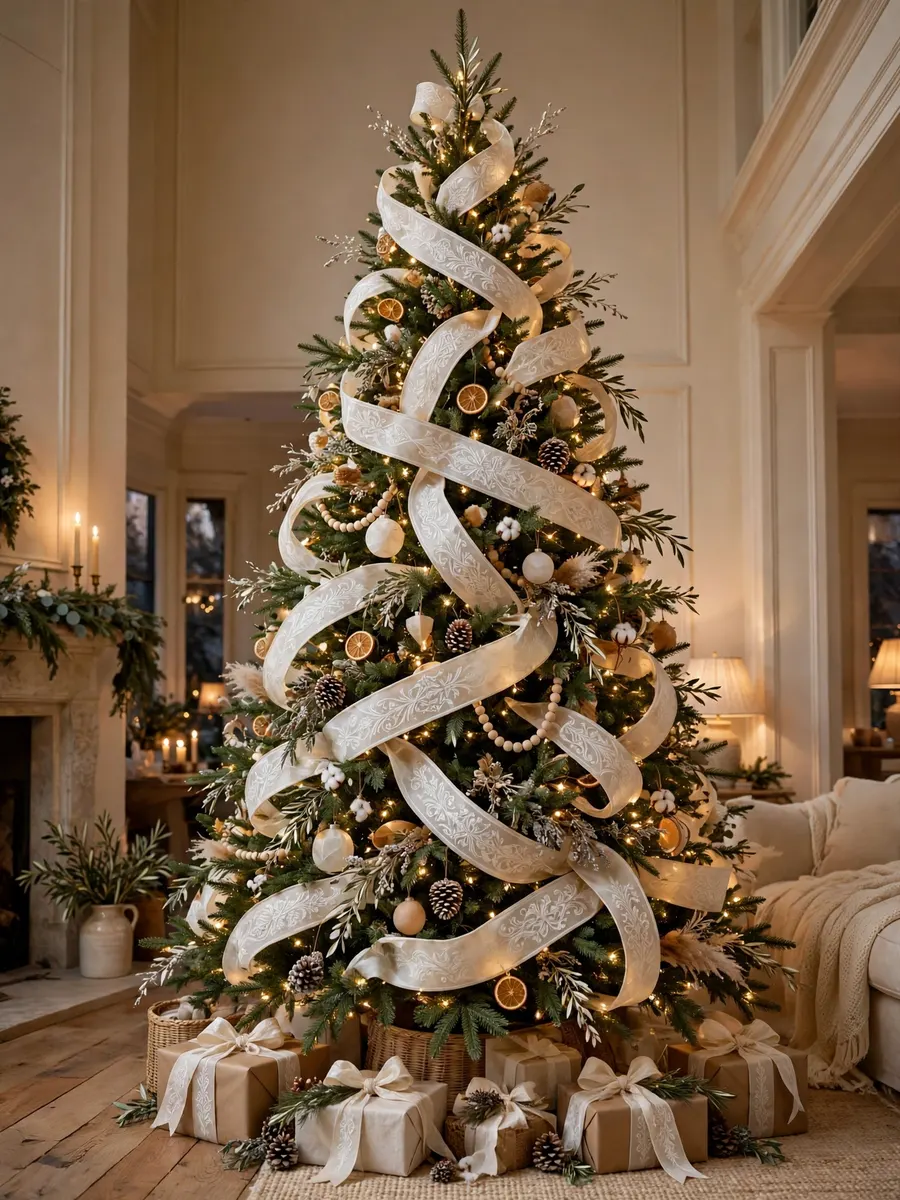 Etched Alabaster Ribbon Touches idea for 16 Ft Christmas Tree