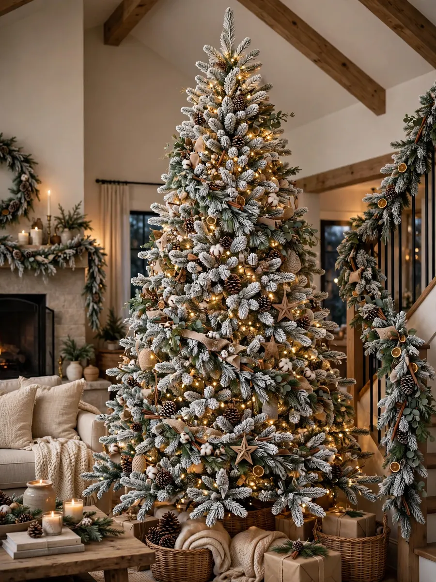 Flocked Needle Garland Touches idea for 16 Ft Christmas Tree