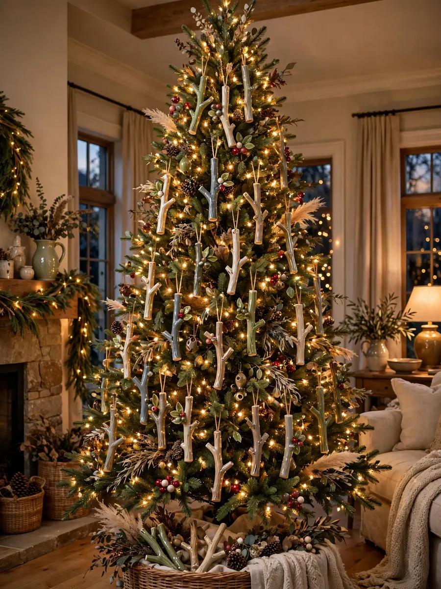 Glazed Ceramic Twig Features idea for 16 Ft Christmas Tree