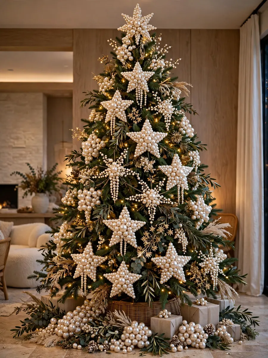 Lustrous Pearl Star Clusters idea for 16 Ft Christmas Tree