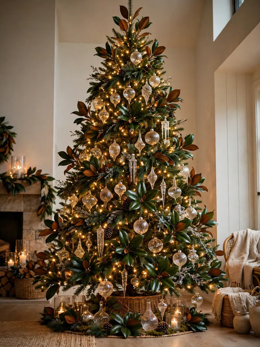 Magnolia Leaf Glass Styling idea for 16 Ft Christmas Tree