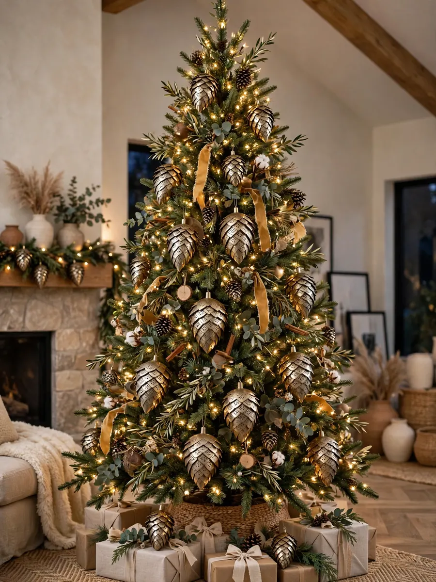 Pierced Metal Pinecones Accents idea for 16 Ft Christmas Tree