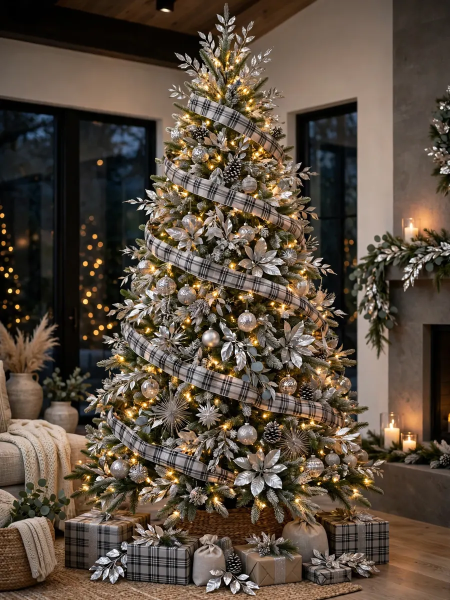 Silver Leaf Tartan Highlights idea for 16 Ft Christmas Tree