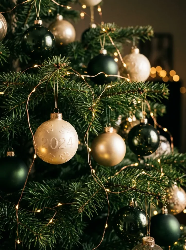 Cascading Micro-LED Twinkle Lights with 2024 Christmas Ornaments