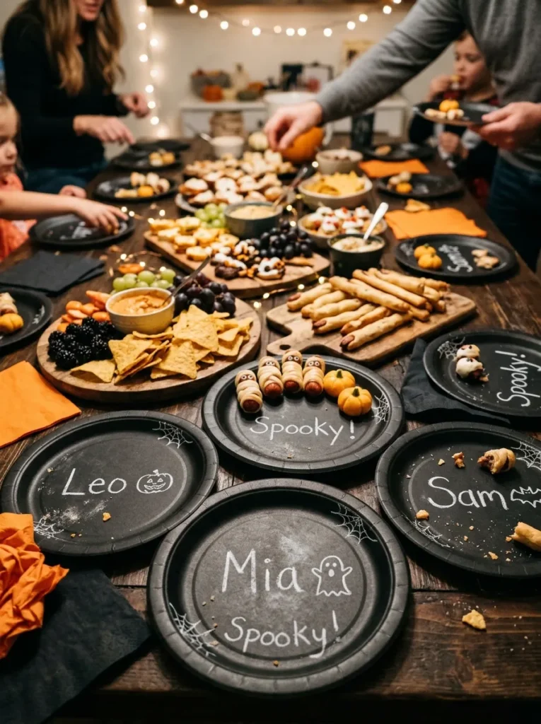Chalkboard Matte Black Writable Plates - halloween paper plates (Chalkboard matte black writable party plates with chalk markers)