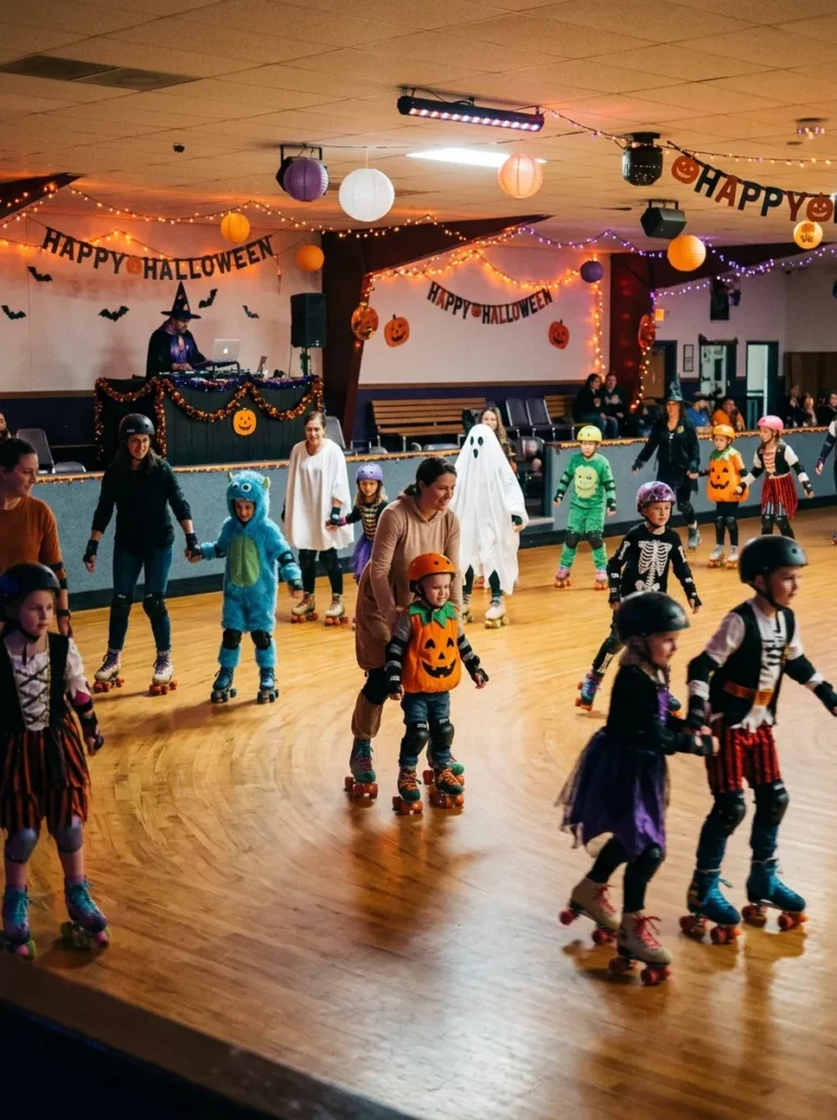 Costumed Monster Mash Roller Skating Parties - halloween events near me for kids (Family roller skating rink monster mash party under disco lights)