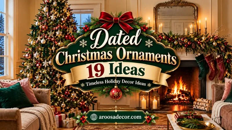 Dated Christmas Ornaments: Creative Holiday Decor Ideas - dated christmas ornaments (Spectacular holiday living room and interior festive setting styled with elegant dated christmas ornaments, ambient warm lighting, and decorative greenery)