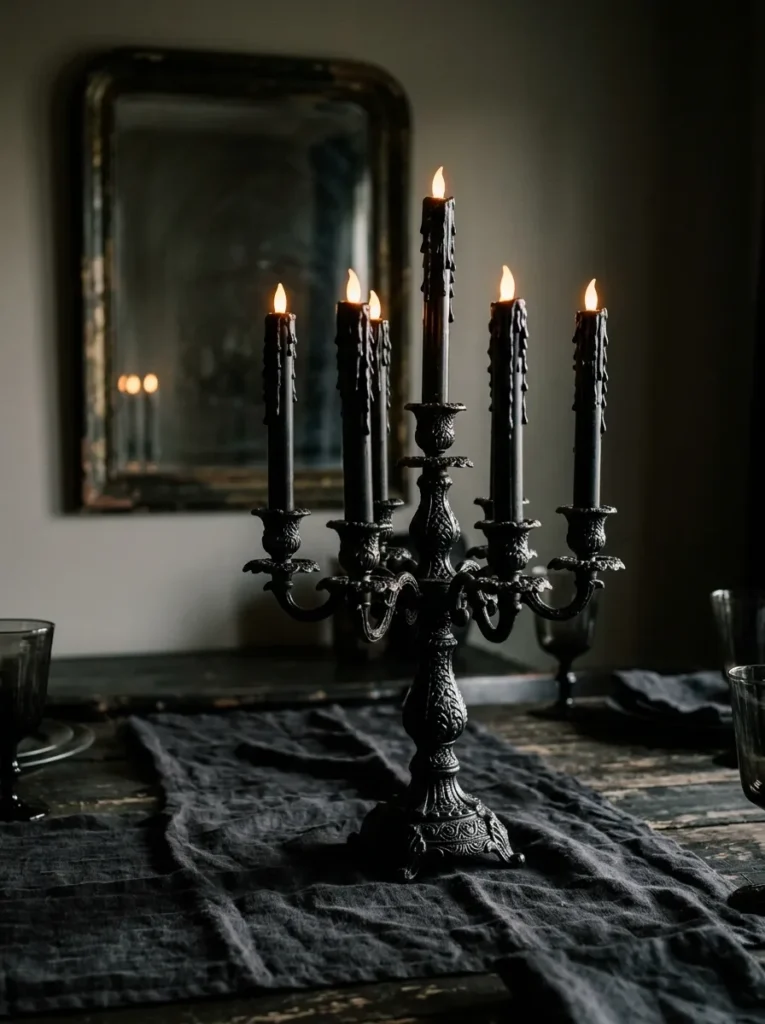 Dripping Black Taper Candelabra Display