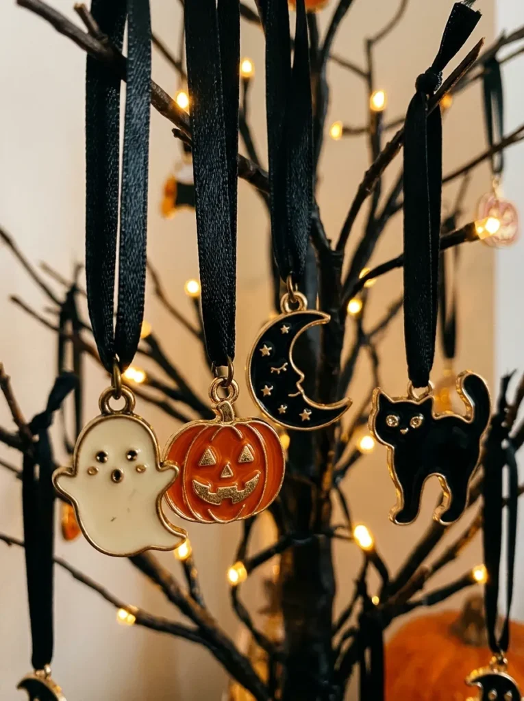 Enamel Spooky Character Charms - halloween ornament (Glossy hard enamel charm ornaments depicting vintage black cats, cauldrons, and potion flasks)