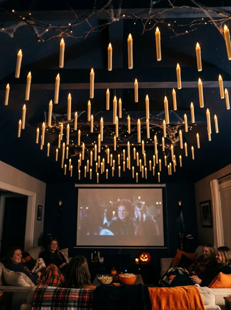 Floating Candle Overhead Decor - halloween movie night ideas