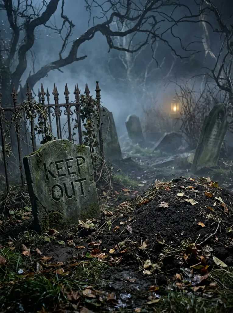 Fresh Grave Keep Out Cemetery Marker - scary halloween signs (Fresh grave keep out cemetery marker lawn stake)