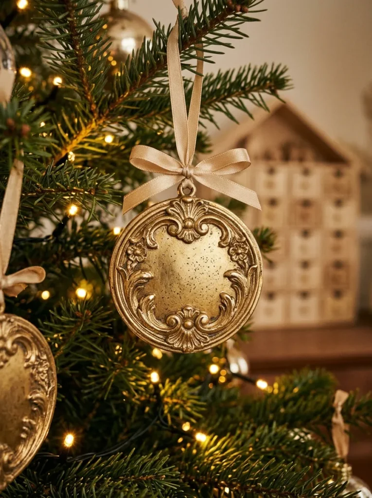 Gilded Baroque Filigree Medallions - zyn christmas calendar (Intricate antique gold leaf filigree scrollwork medallions decorating a zyn christmas calendar)