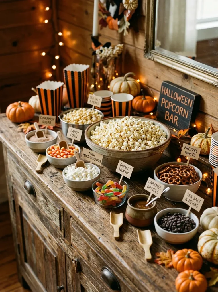 Gourmet Halloween Popcorn Bar - halloween movie night ideas
