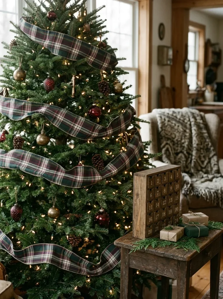Highland Plaid Heritage Ribbon Swags - zyn christmas calendar (Traditional Scottish tartan fabric ribbons bordering a zyn christmas calendar display)