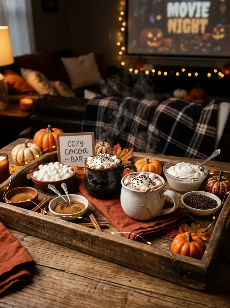 Hot Spiced Cocoa Bar with Toppings - halloween movie night ideas