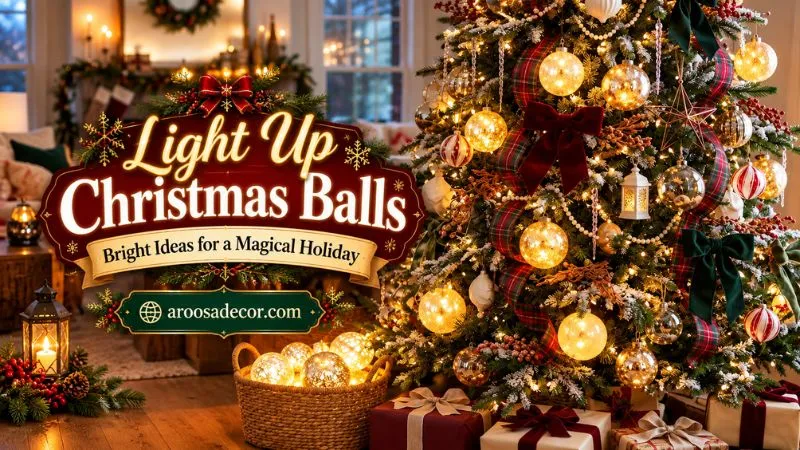Light Up Christmas Balls: 17 Creative Holiday Decor Ideas - light up christmas balls (Spectacular holiday living room decorated with glowing light up christmas balls and festive evergreen garlands)