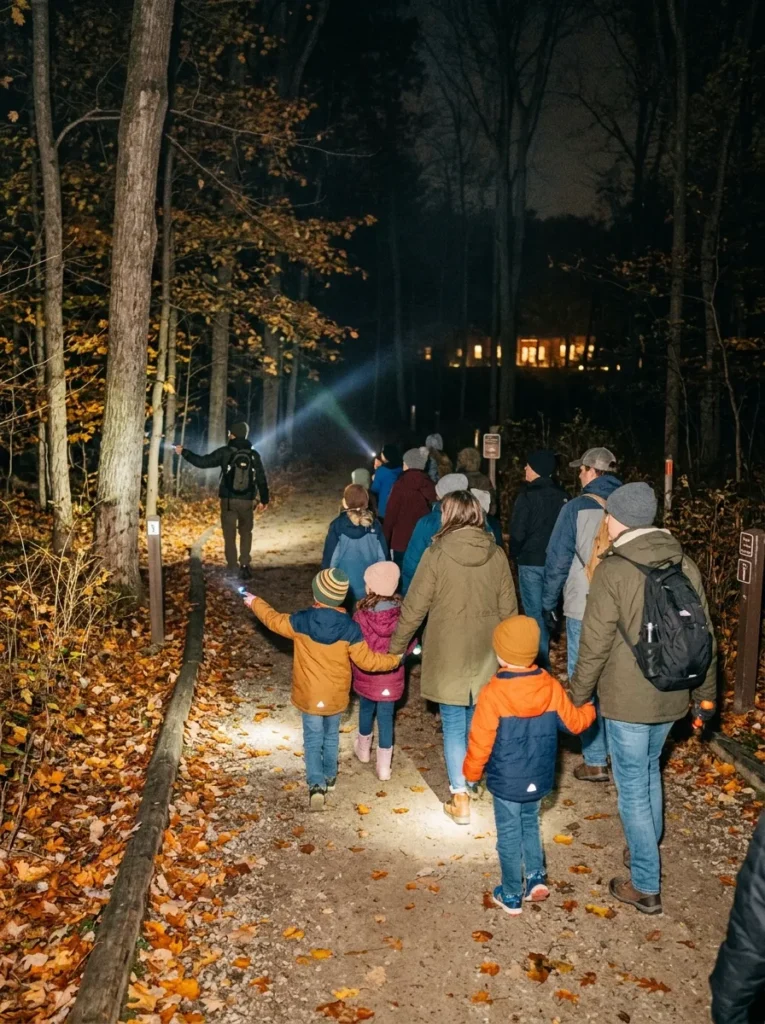 Local Nature Center Flashlight Night Hikes - halloween events near me for kids (Guided flashlight evening nature trail walk learning about nocturnal owls)
