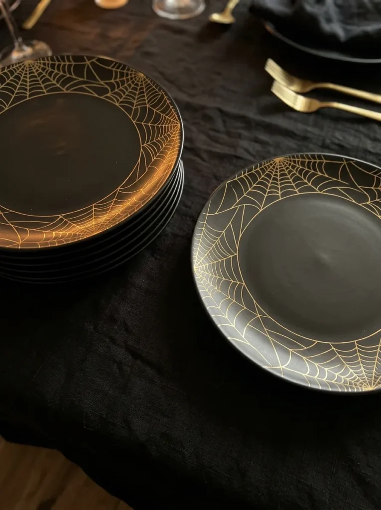 Metallic Gold Foil Spider Web Plates