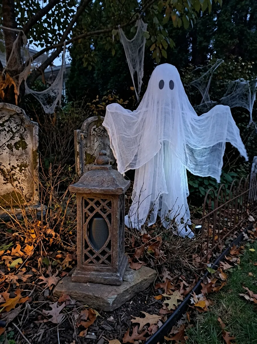 Motion-Activated Ghostly Wind and Whispers Audio - graveyard halloween decorations (Weatherproof Bluetooth speaker hidden behind tombstone triggering eerie wind and whisper sound effects)
