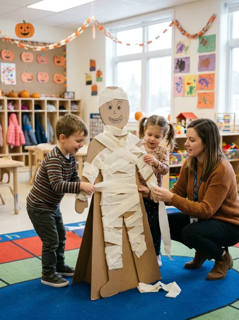 Mummy Wrap Toilet Paper Fun - halloween games for preschoolers (Gentle toilet paper roll mummy wrapping team party game for preschoolers)
