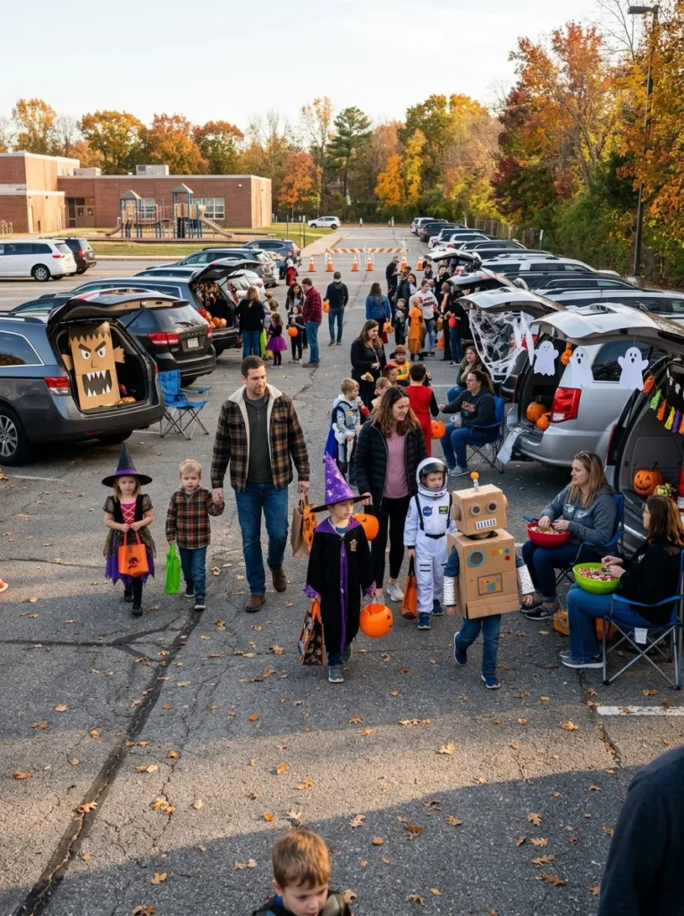 Neighborhood School Trunk-or-Treat Festivals - halloween events near me for kids (Decorated car trunks and safe parking lot trick-or-treating for kids)