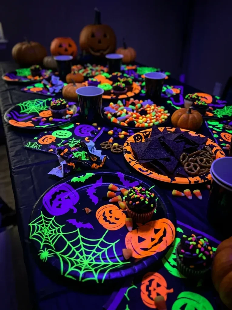 Neon Glow-in-the-Dark Blacklight Paper Plates - halloween paper plates (Neon glow-in-the-dark blacklight reactive paper plates for evening events)