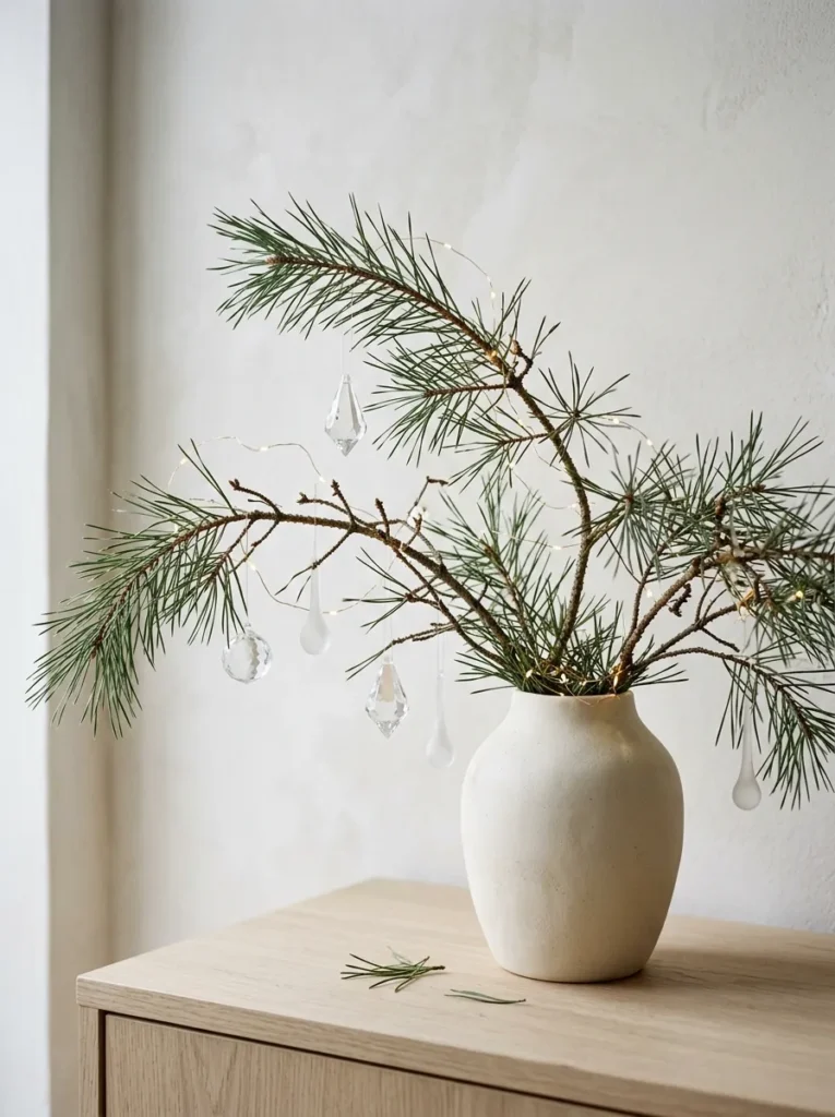 Nordic Pine Crystal Styling - magical nights of lights (Faceted crystal prisms hung from evergreen boughs sparkling in magical nights of lights)