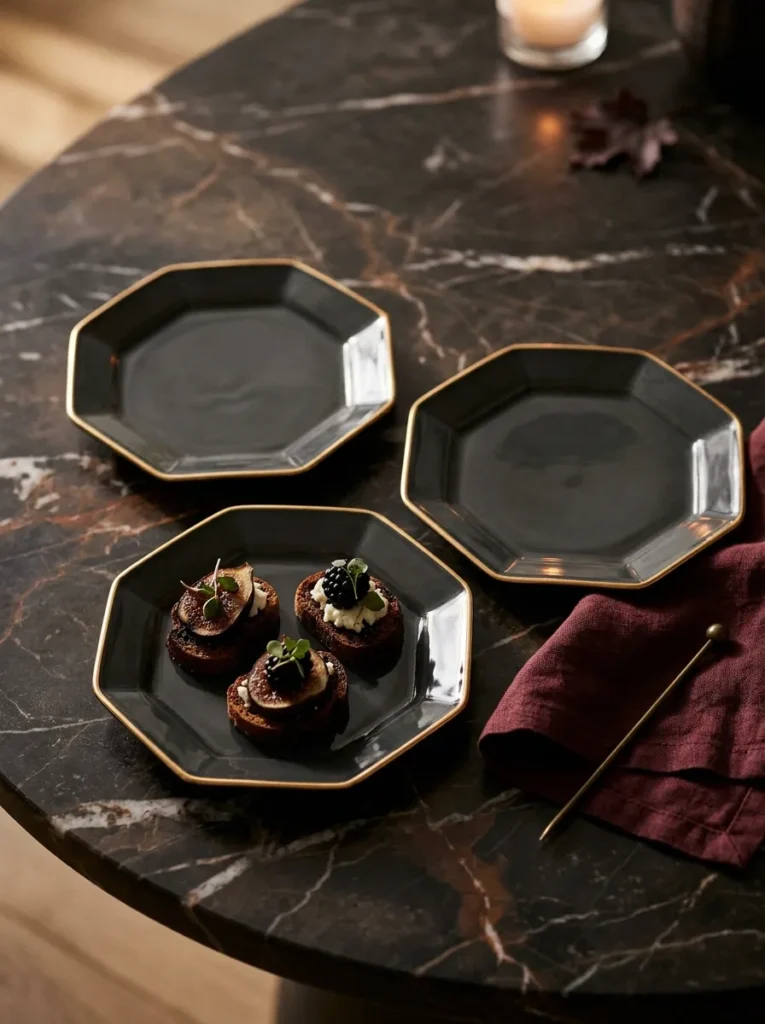 Octagonal Gilded Rim Cocktail Appetizer Plates