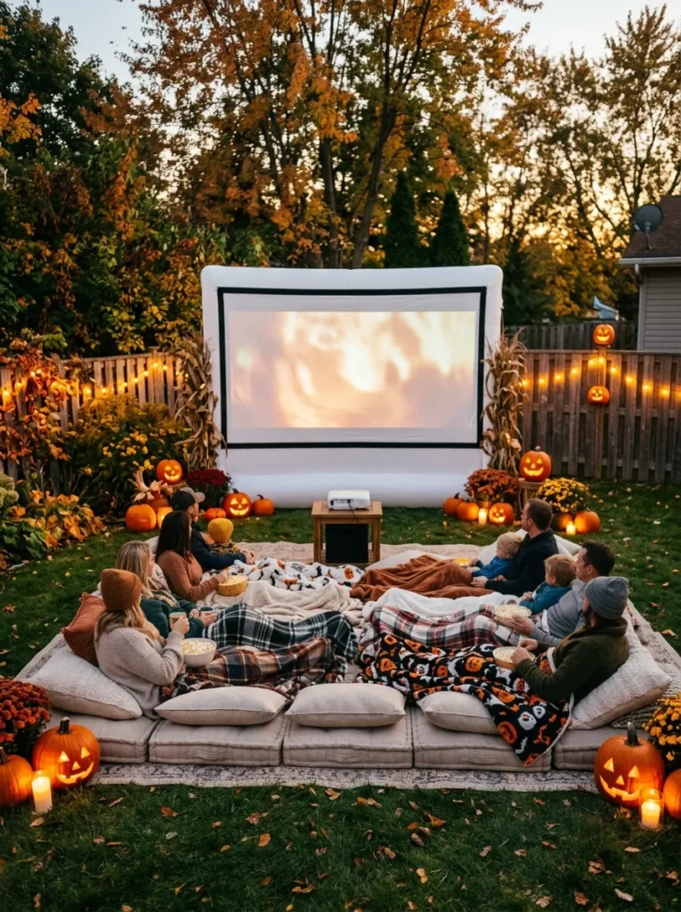 Outdoor Inflatable Projector Setup - halloween movie night ideas