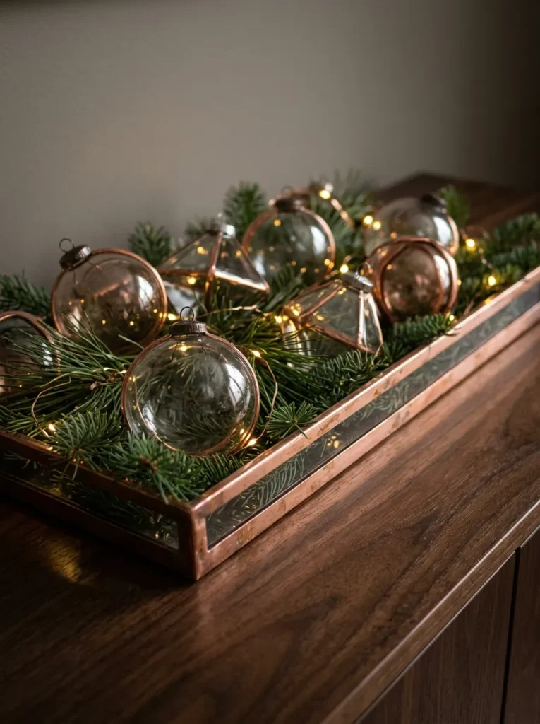 Polished Copper Borders Vignettes - magical nights of lights (Reflective copper edge borders lining pathways for magical nights of lights)