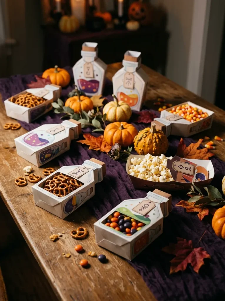 Potion Bottle Shaped Snack Dishes - halloween paper plates (Die-cut potion bottle shaped snack dishes for witchy buffet spreads)
