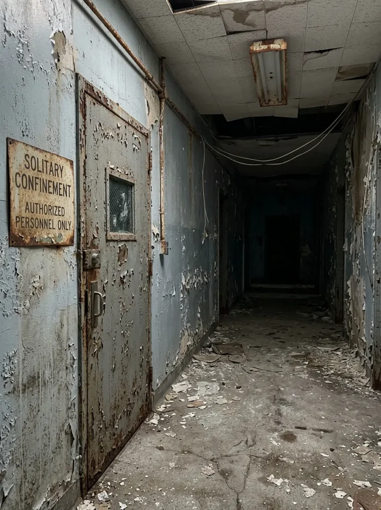 Psychiatric Ward Solitary Confinement Sign - scary halloween signs (Distressed psychiatric ward solitary confinement metal door sign)