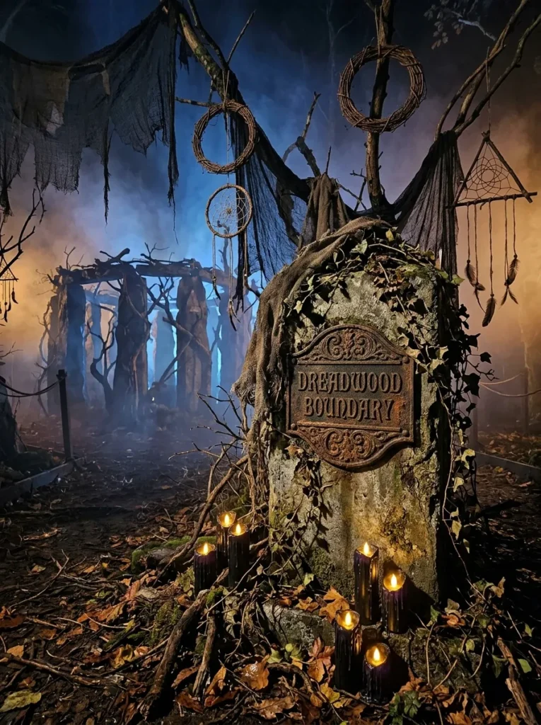 Satanic Altar Ritual Ground Boundary Plaque - scary halloween signs (Gothic occult satanic altar ritual ground boundary marker)