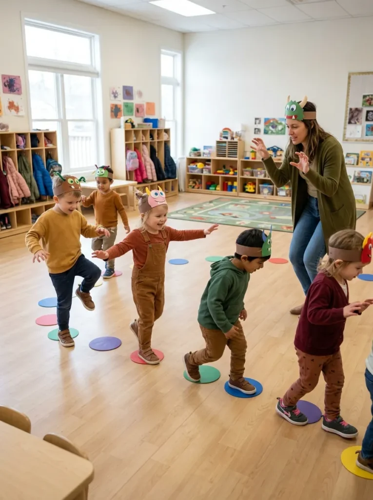 Silly Monster Walk Movement Game - halloween games for preschoolers (Movement prompt cards silly monster stomp and zombie walk game)