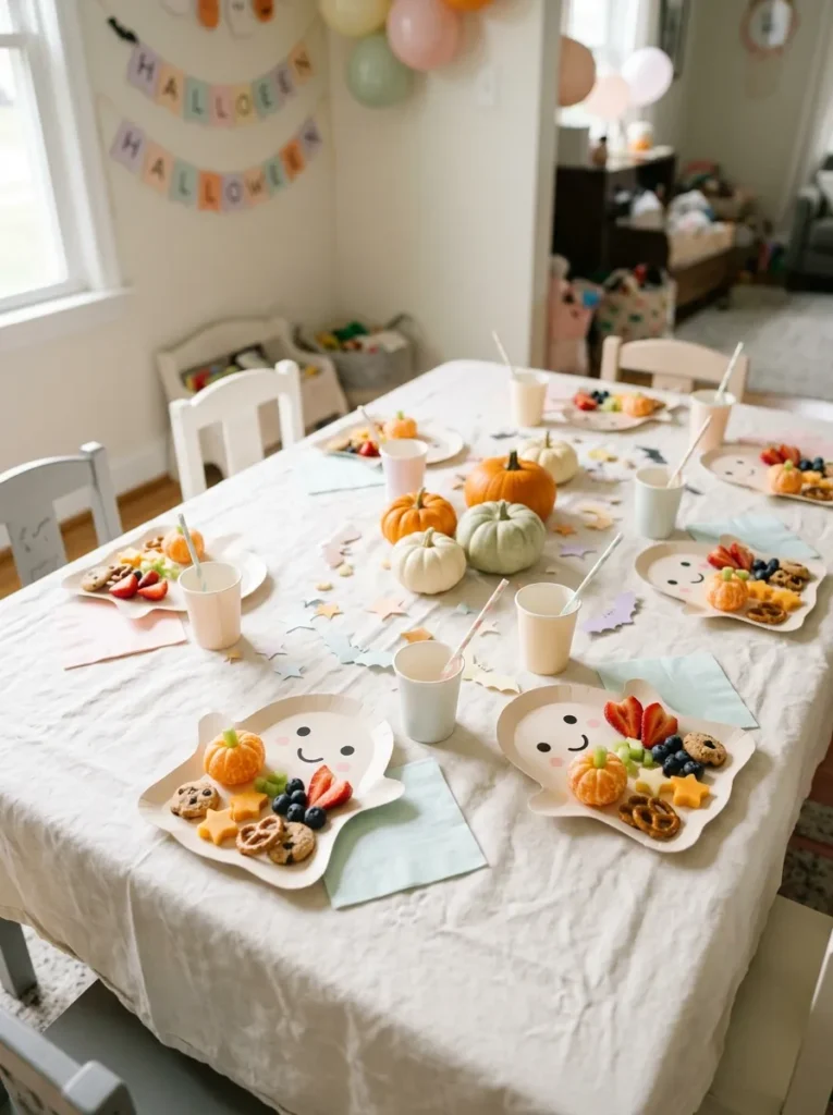 Smiling Friendly Ghost Toddler Plates - halloween paper plates (Smiling friendly ghost toddler paper plates for preschooler parties)