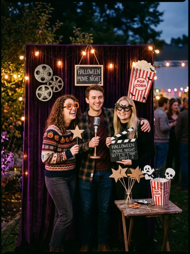 Themed Photo Booth with Movie Props - halloween movie night ideas