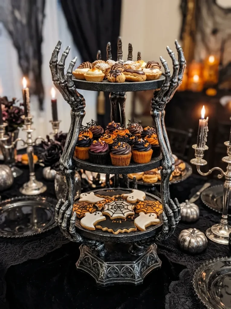 Tiered Skeleton Hand Dessert Plate Tower