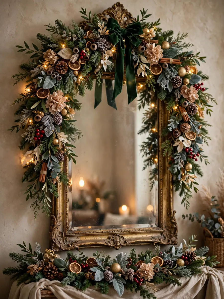 Antique Mirror Swags Decor idea for Christmas Artificial Flowers