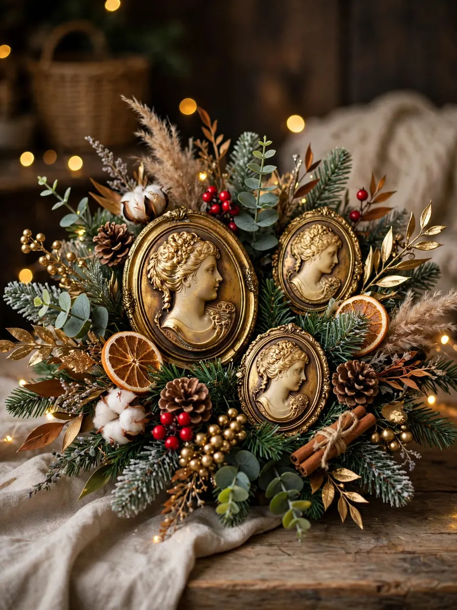 Burnished Gold Cameos Features idea for Christmas Artificial Flowers